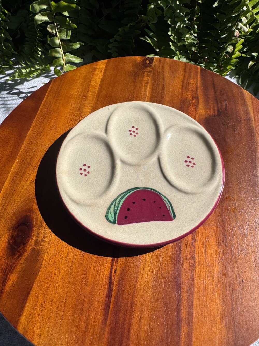 Vintage Watermelon Ceramic Triple Spoon Rest, Ironstone Three Slot Utensil Hold